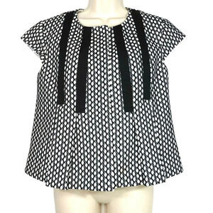 Nine West Top Shirt Snap Up Women Size 6 White Black Geometric Short Cap Sleeve